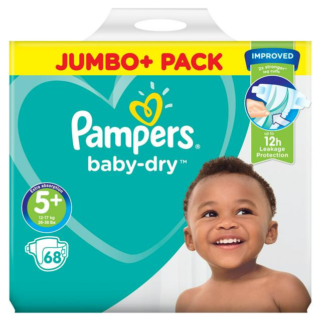 Pampers 5+ Baby Dry Type Belt Diaper (12-17kg) - 68Piece (UK)