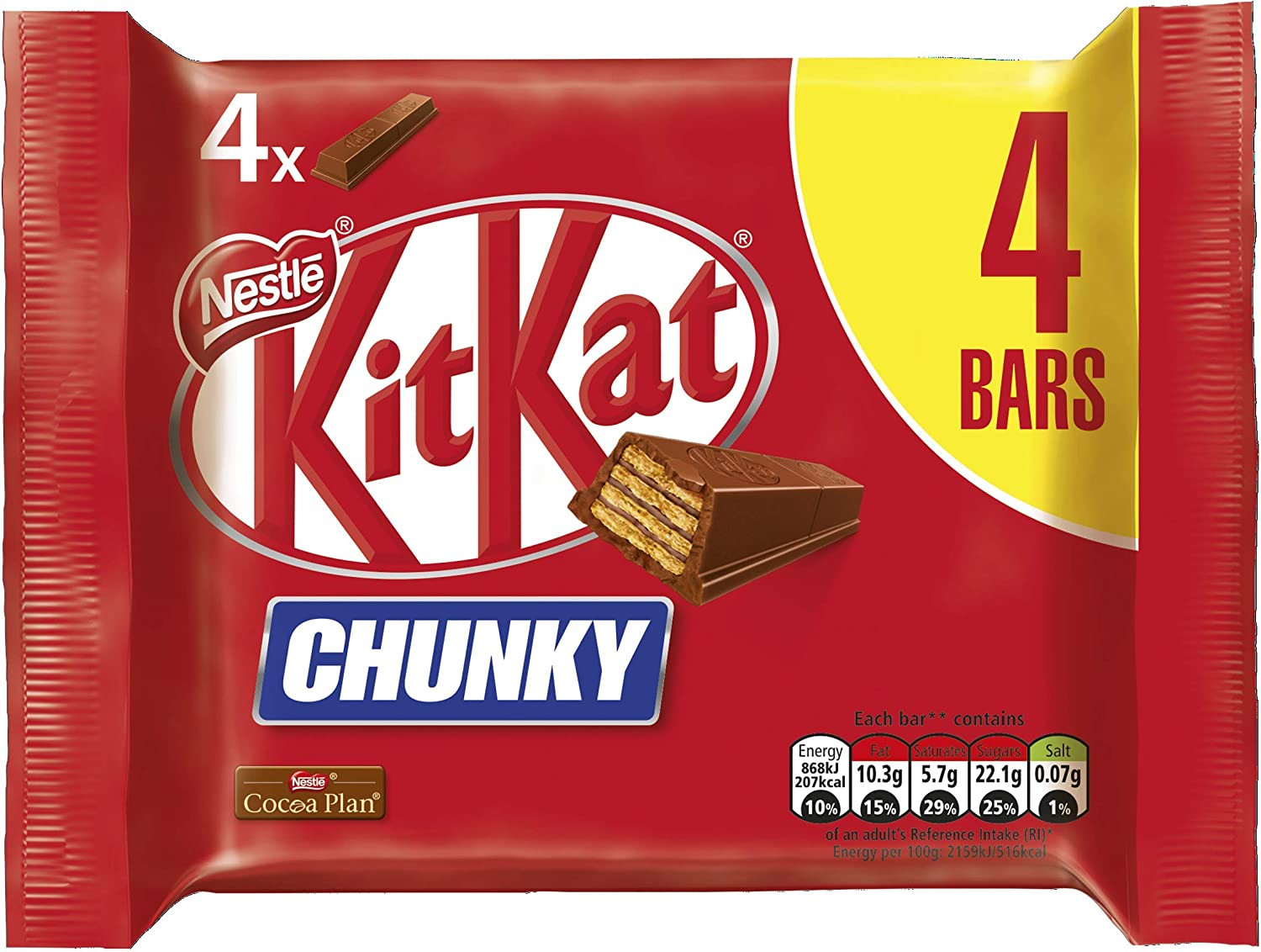 Kitkat Chunky Milk Chocolate Bar Multipack 4 Pack - 128g (Imported from U.K)